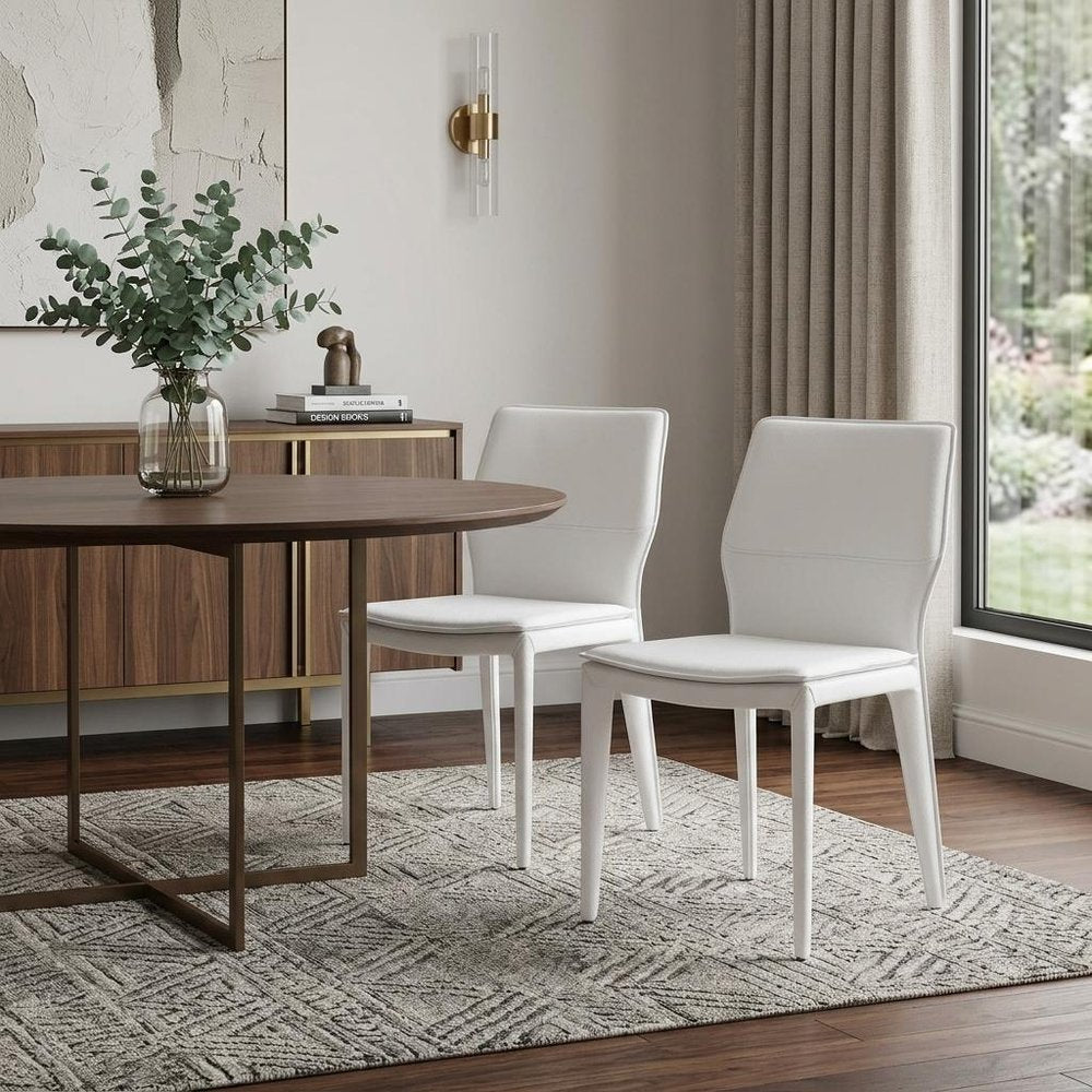 Set of Two White Slipcovered Upholstered Faux Leather Dining Side Chairs HomeRoots