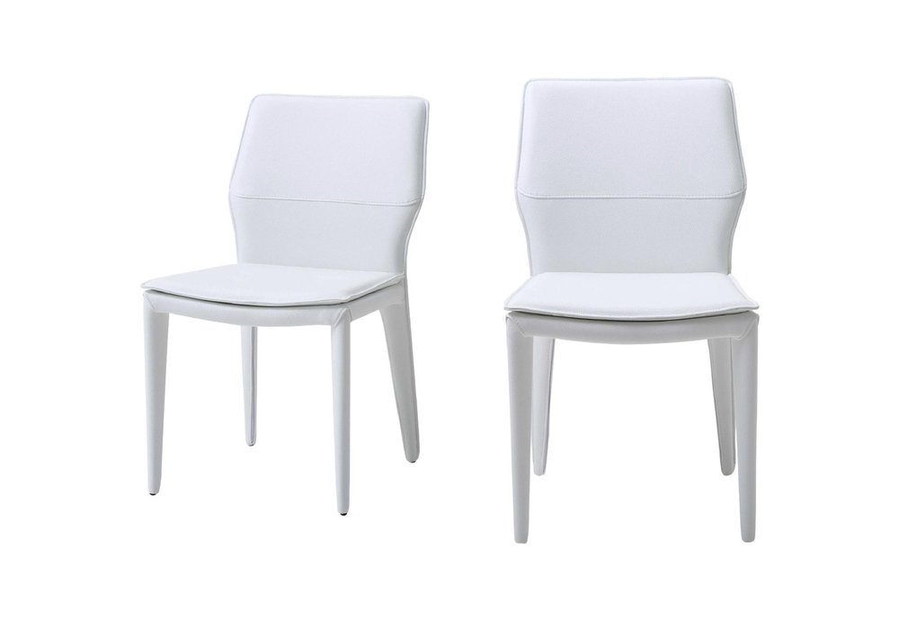 Set of Two White Slipcovered Upholstered Faux Leather Dining Side Chairs HomeRoots