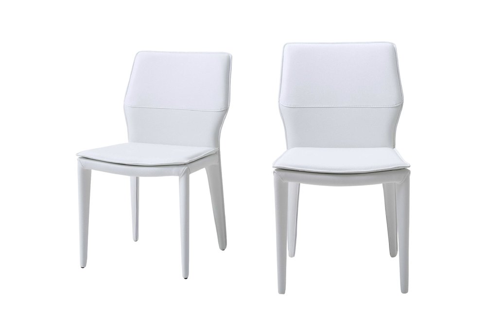 Set of Two White Slipcovered Upholstered Faux Leather Dining Side Chairs HomeRoots