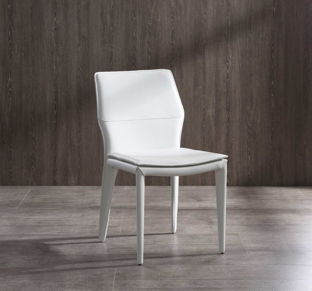 Set of Two White Slipcovered Upholstered Faux Leather Dining Side Chairs HomeRoots