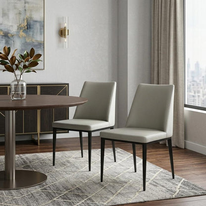 Set of Two Gray and Black Upholstered Faux Leather Dining Side Chairs HomeRoots