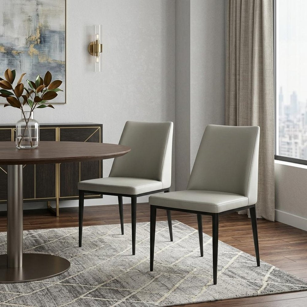 Set of Two Gray and Black Upholstered Faux Leather Dining Side Chairs — view 8