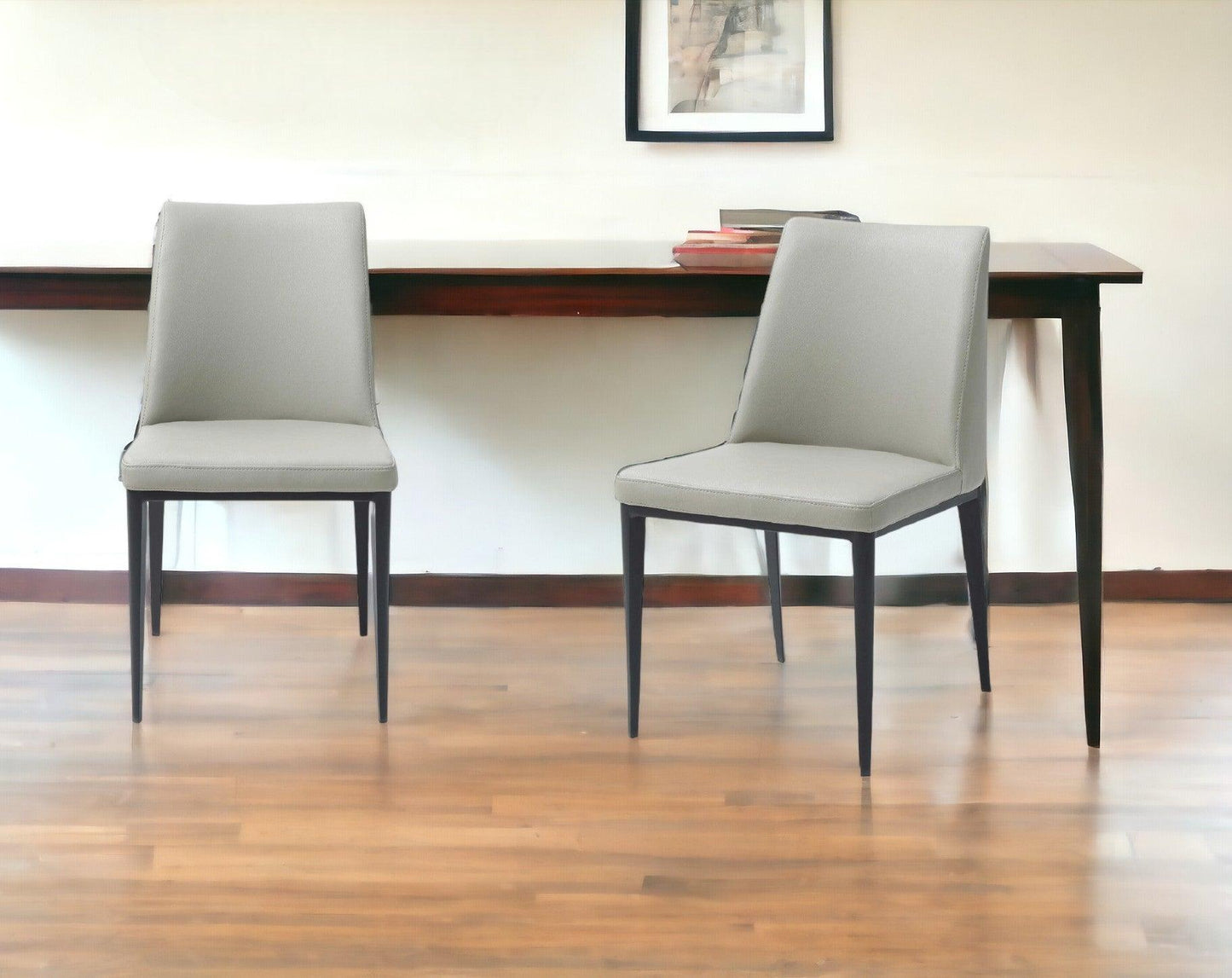 Set Of 2 Light Grey Faux Leather And Metal Dining Chairs - FurniFindUSA