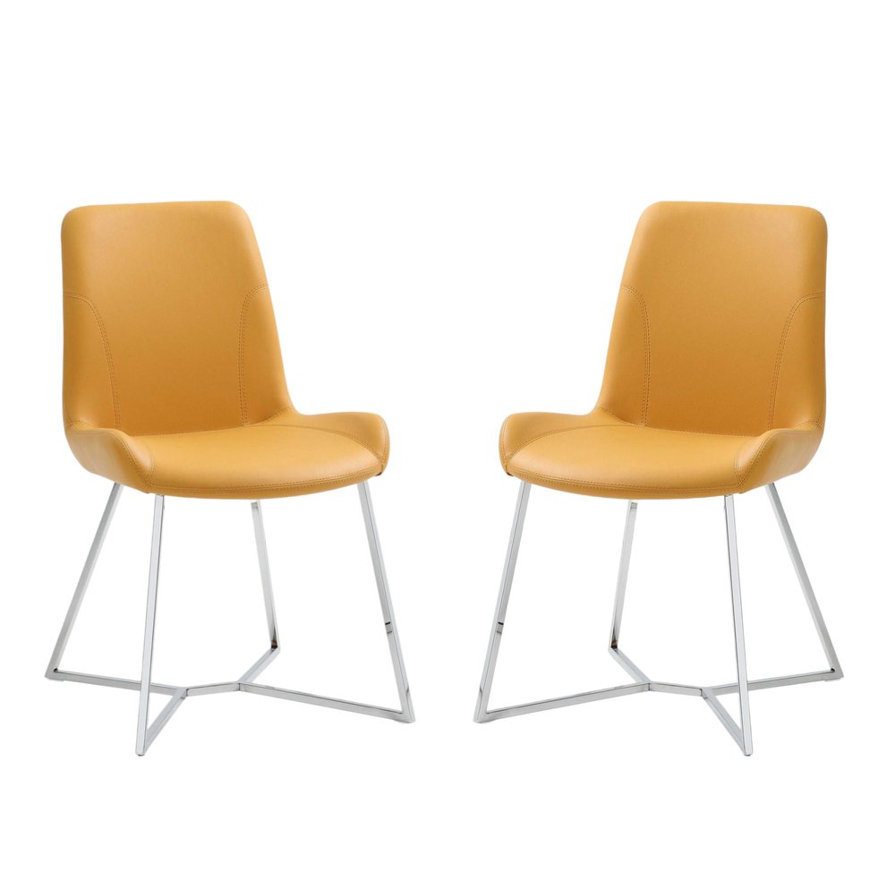 Set of Two Orange and Silver Upholstered Dining Side Chairs HomeRoots