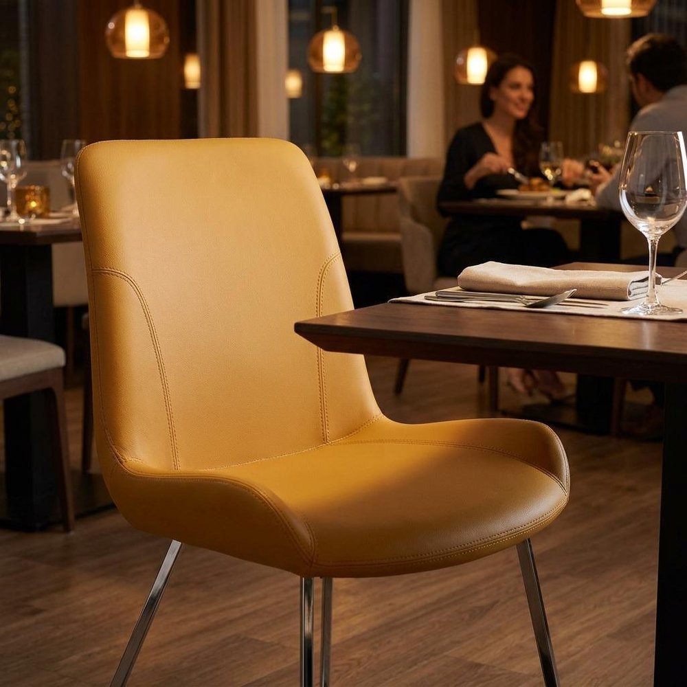 Set of Two Orange and Silver Upholstered Dining Side Chairs — view 12