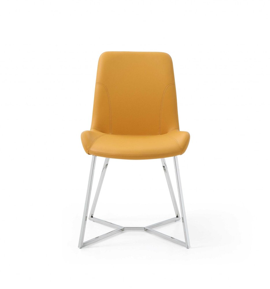 Set of Two Orange and Silver Upholstered Dining Side Chairs HomeRoots