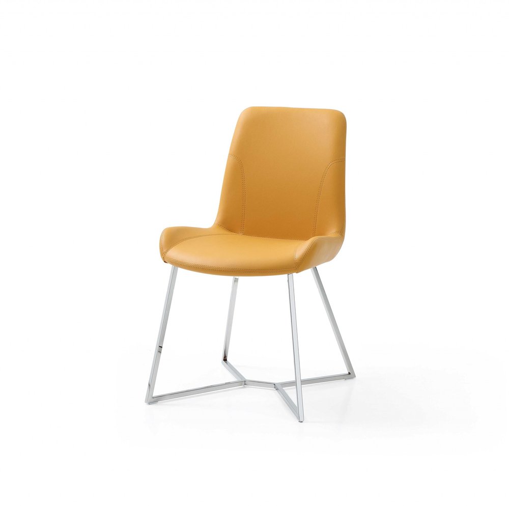 Set of Two Orange and Silver Upholstered Dining Side Chairs HomeRoots