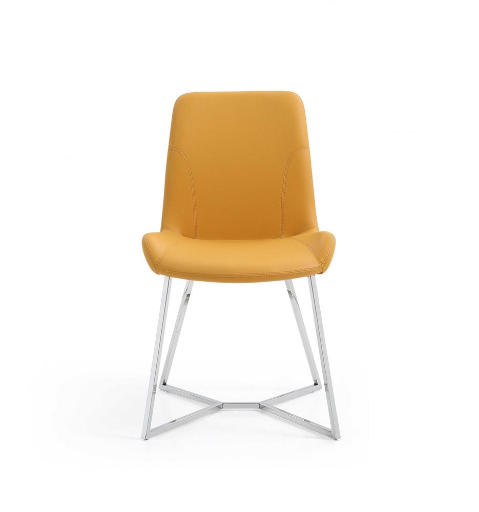 Set of Two Orange and Silver Upholstered Dining Side Chairs HomeRoots