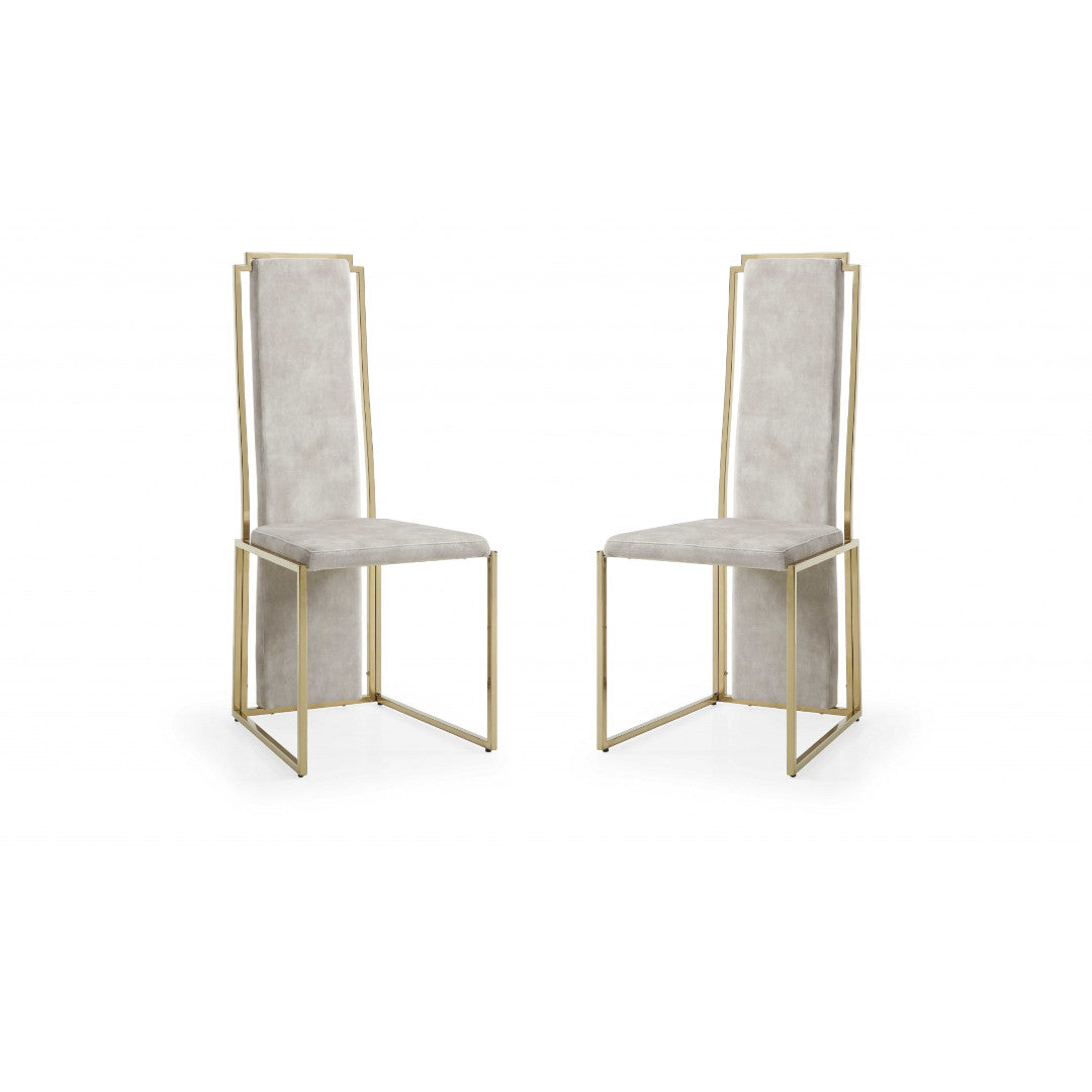 Set of Two Beige And Gold Upholstered Dining Side Chairs