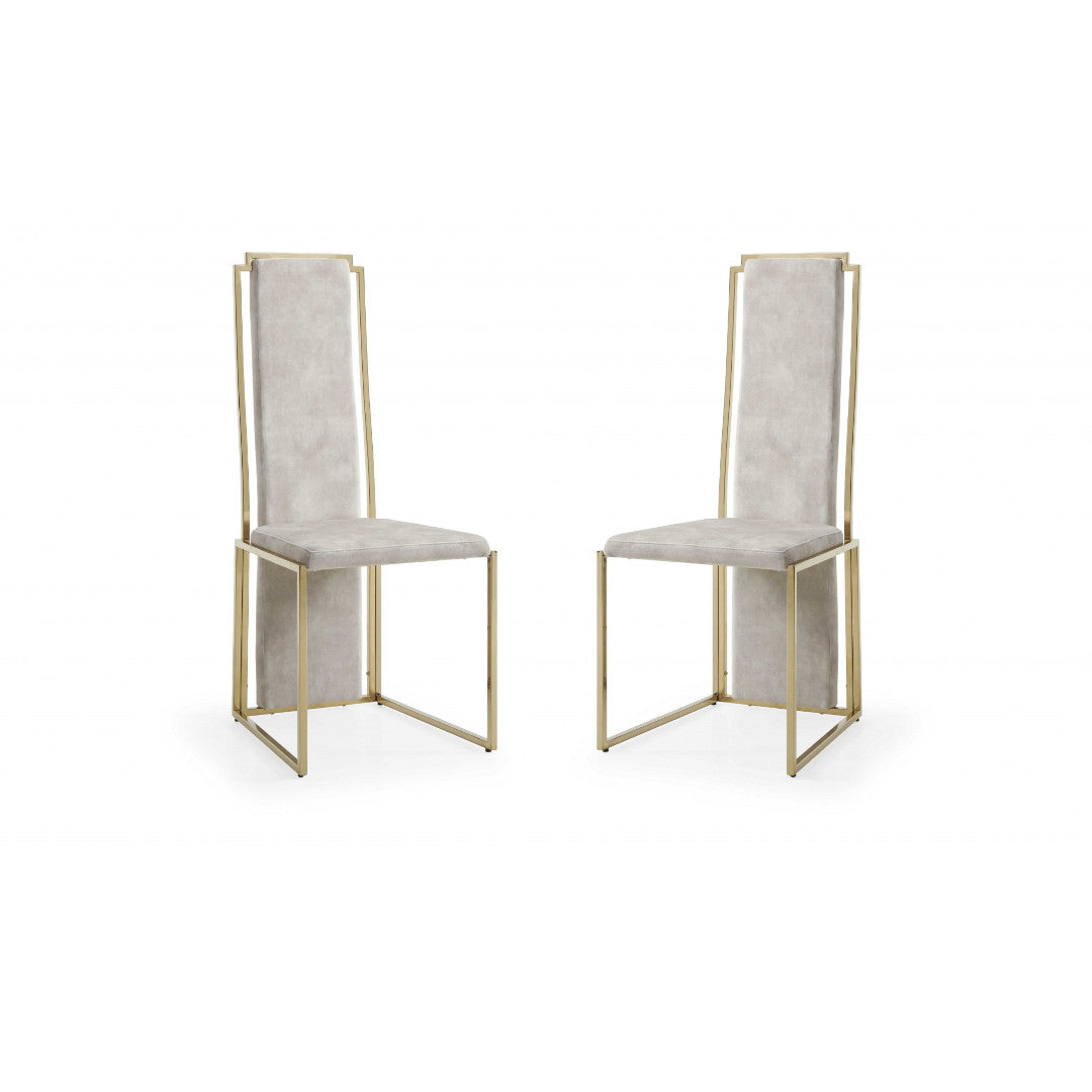 Set of Two Beige and Gold Upholstered Dining Side Chairs — view 1