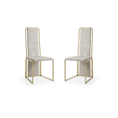 Set of Two Beige and Gold Upholstered Dining Side Chairs HomeRoots