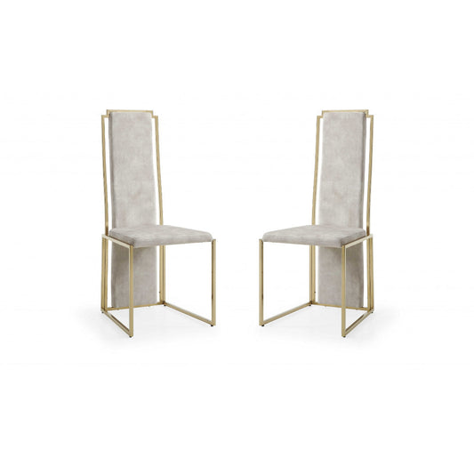 Set of Two Beige and Gold Upholstered Dining Side Chairs HomeRoots