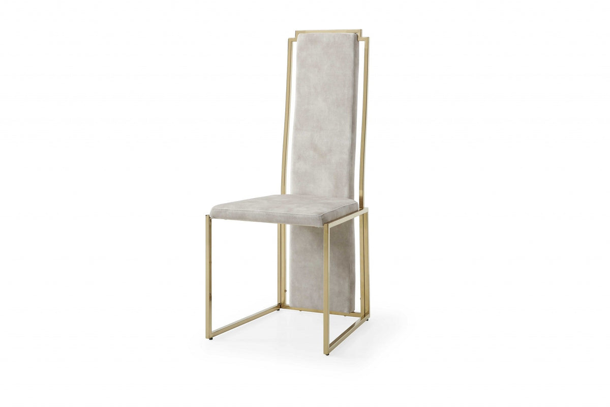Set of Two Beige and Gold Upholstered Dining Side Chairs HomeRoots