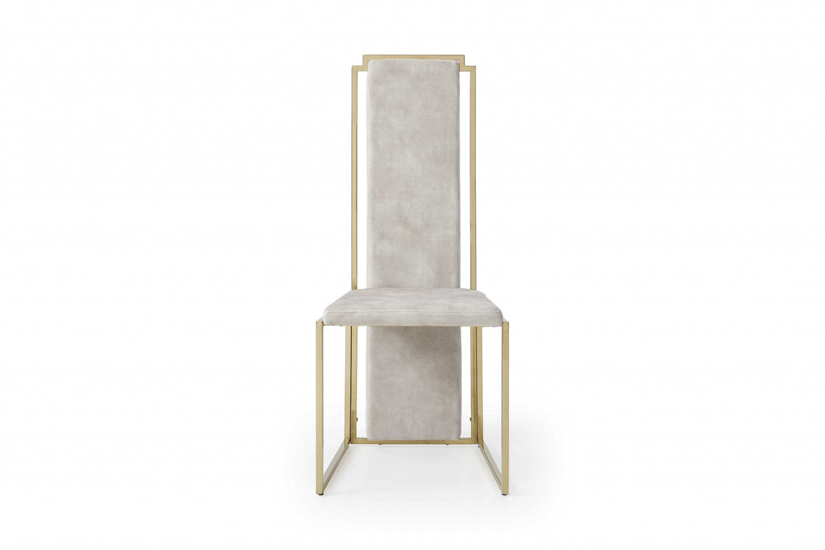 Set of Two Beige and Gold Upholstered Dining Side Chairs HomeRoots