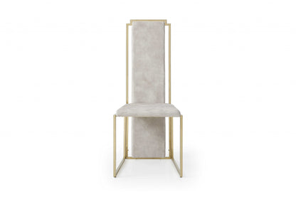 Set of Two Beige and Gold Upholstered Dining Side Chairs HomeRoots