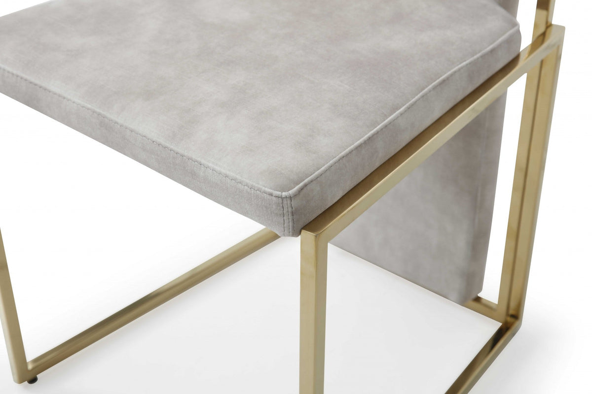 Set of Two Beige and Gold Upholstered Dining Side Chairs — view 4