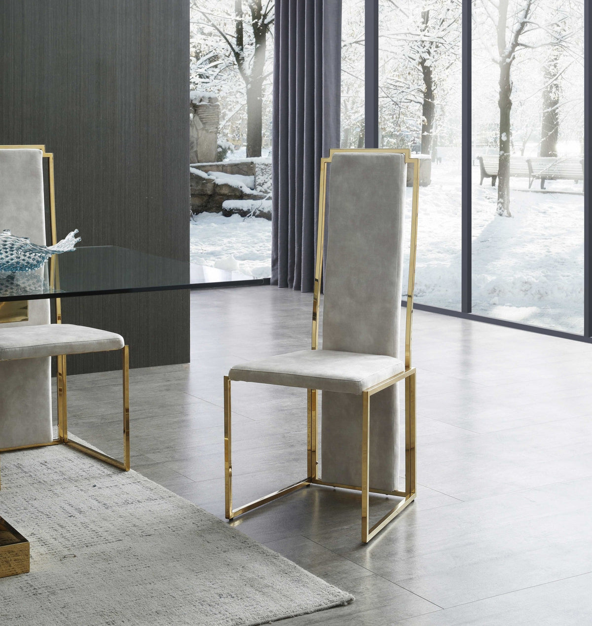 Set of Two Beige and Gold Upholstered Dining Side Chairs HomeRoots