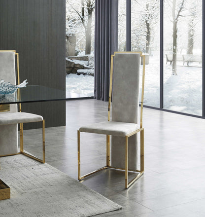 Set of Two Beige and Gold Upholstered Dining Side Chairs HomeRoots