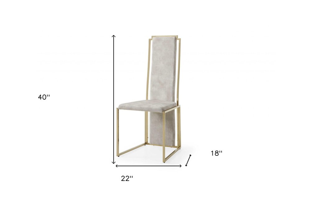 Set of Two Beige and Gold Upholstered Dining Side Chairs HomeRoots