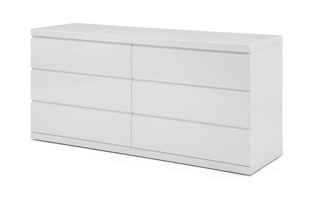 63" White Solid Wood Six Drawer Double Dresser — view 1