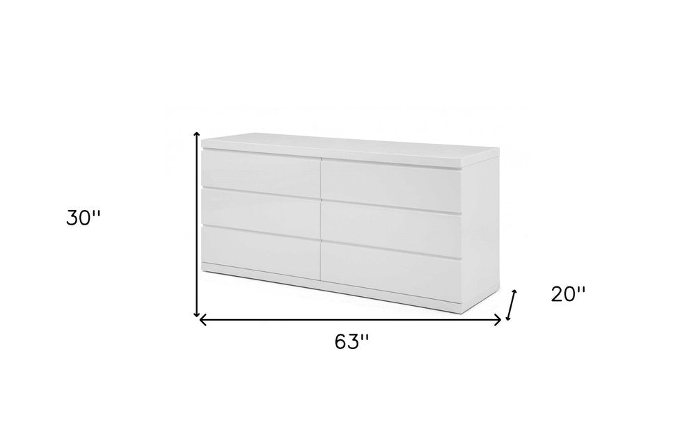 63" White Solid Wood Six Drawer Double Dresser HomeRoots