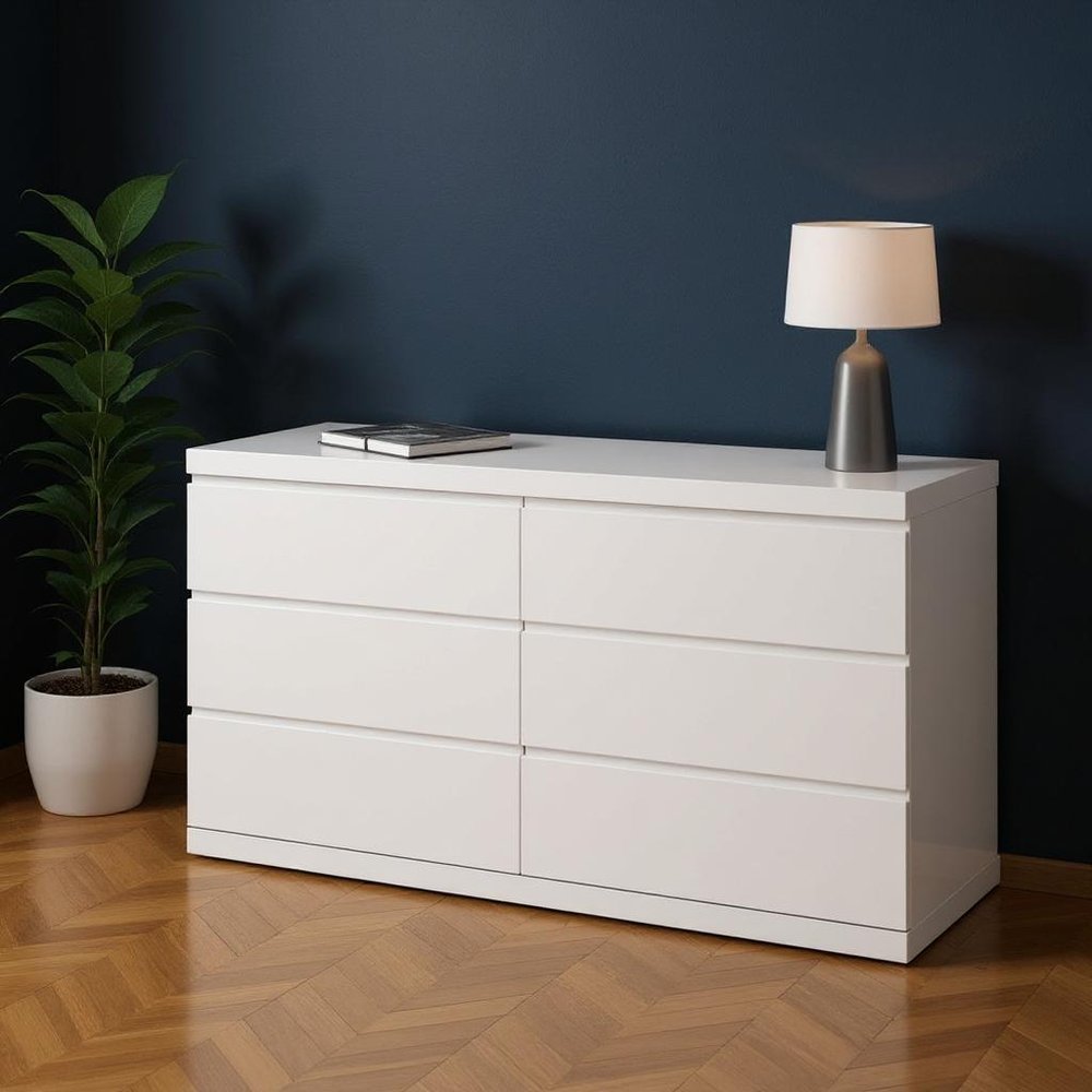 63" White Solid Wood Six Drawer Double Dresser HomeRoots
