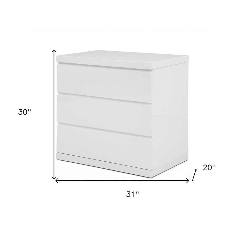 31" White Wood Three Drawer Dresser