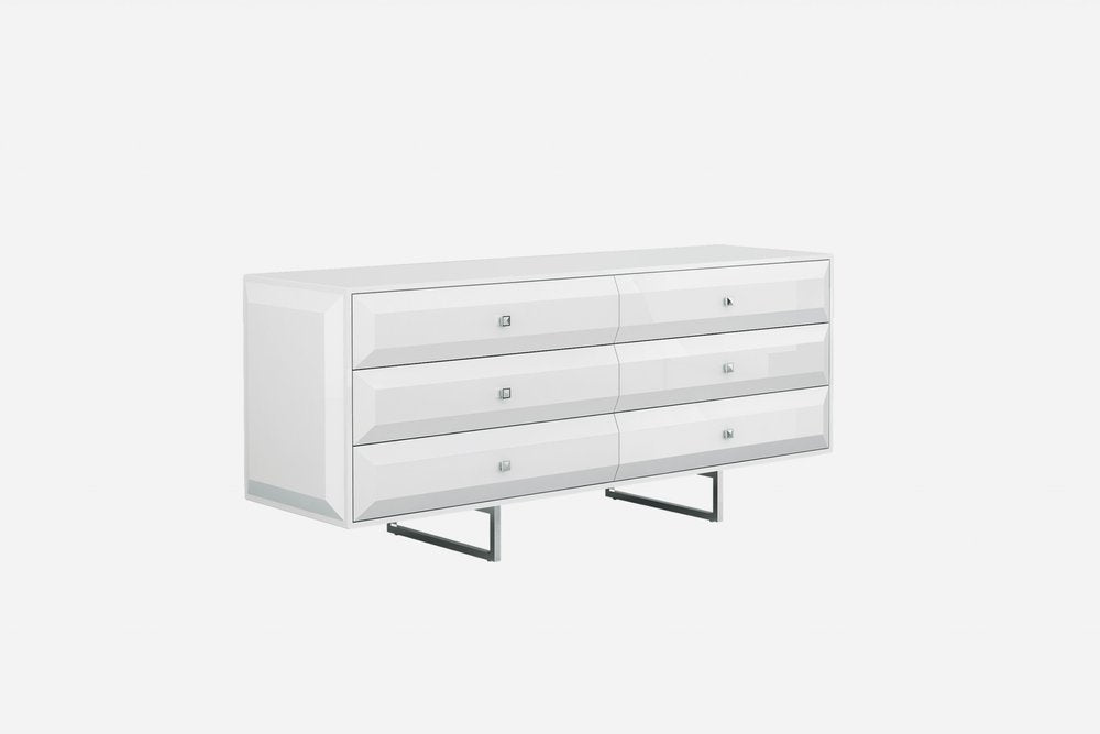 72" White Wood Six Drawer Double Dresser
