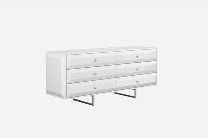 72" White Wood Six Drawer Double Dresser