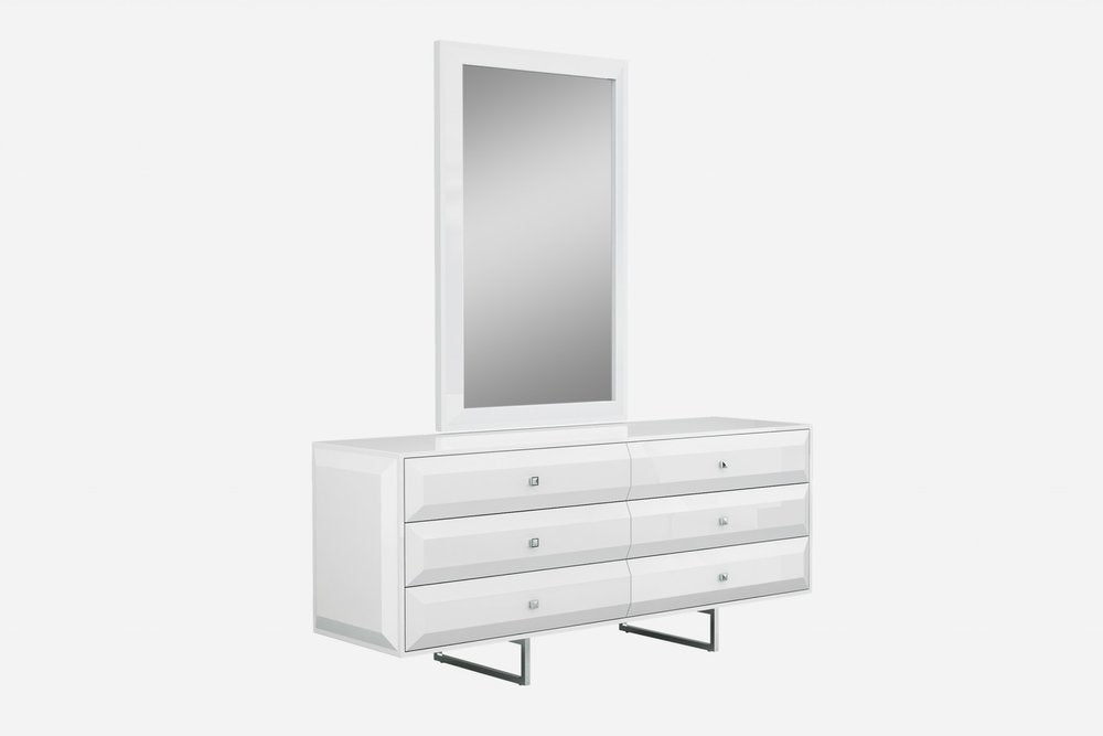 72" White Wood Six Drawer Double Dresser