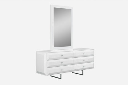 72" White Wood Six Drawer Double Dresser