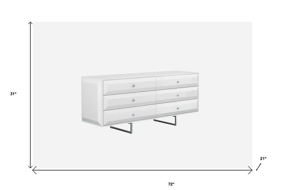 72" White Wood Six Drawer Double Dresser — view 3