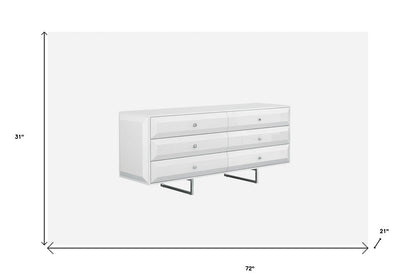 72" White Wood Six Drawer Double Dresser