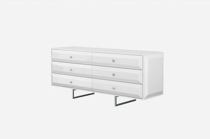 72" White Wood Six Drawer Double Dresser