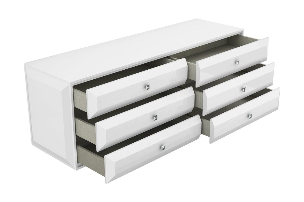 72" White Wood Six Drawer Double Dresser — view 6
