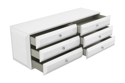 72" White Wood Six Drawer Double Dresser
