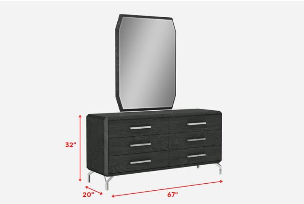 67" Gray Wood Six Drawer Double Dresser
