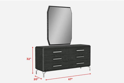 67" Gray Wood Six Drawer Double Dresser