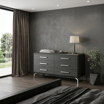 67" Gray Wood Six Drawer Double Dresser