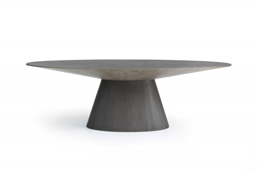 95" Gray Rounded Solid Wood Pedestal Base Dining Table HomeRoots