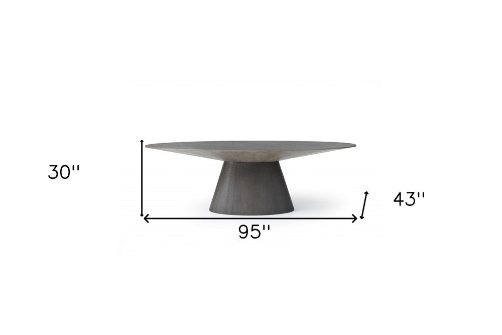 95" Gray Rounded Solid Wood Pedestal Base Dining Table HomeRoots