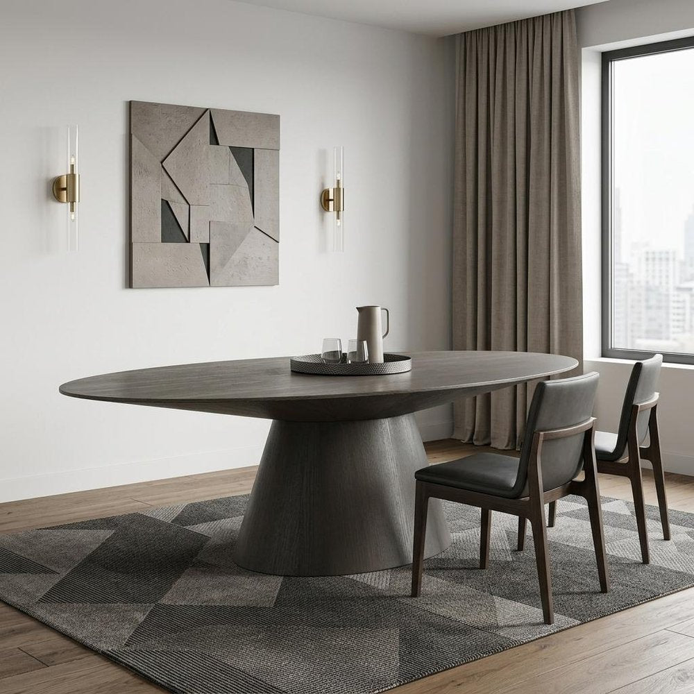 95" Gray Rounded Solid Wood Pedestal Base Dining Table HomeRoots