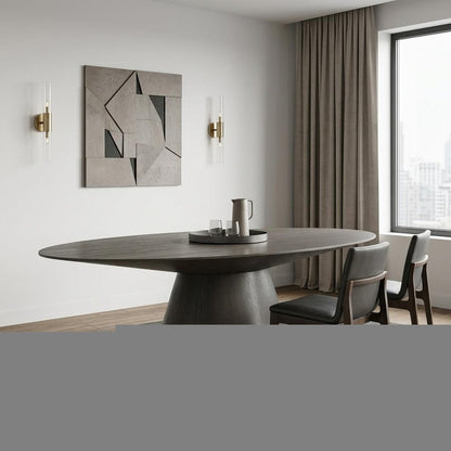 95" Gray Rounded Solid Wood Pedestal Base Dining Table HomeRoots