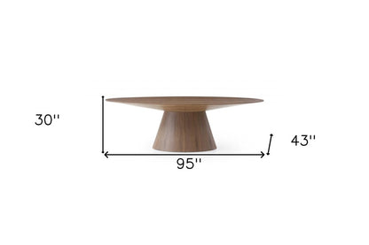 95" Brown Oval Solid Wood Pedestal Base Dining Table HomeRoots