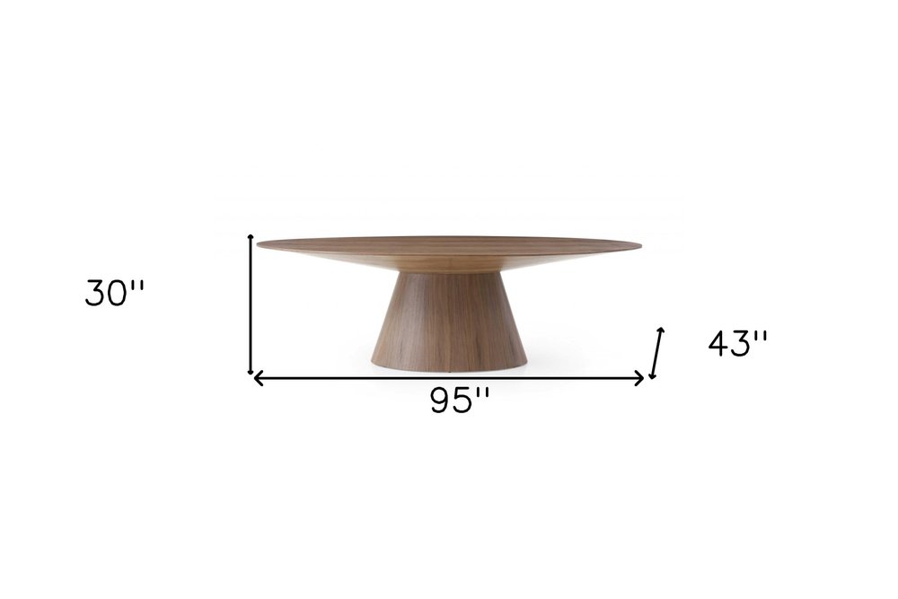 95" Brown Oval Solid Wood Pedestal Base Dining Table HomeRoots