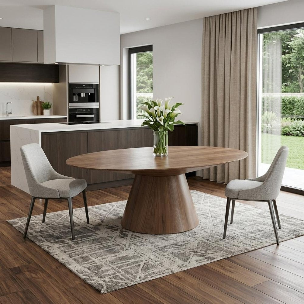 95" Brown Oval Solid Wood Pedestal Base Dining Table HomeRoots