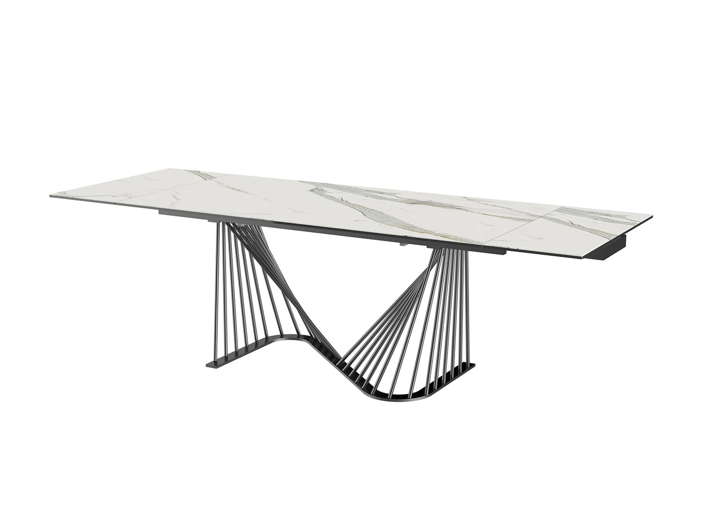 71" White and Black Stone and Iron Self-Storing Leaf Dining Table