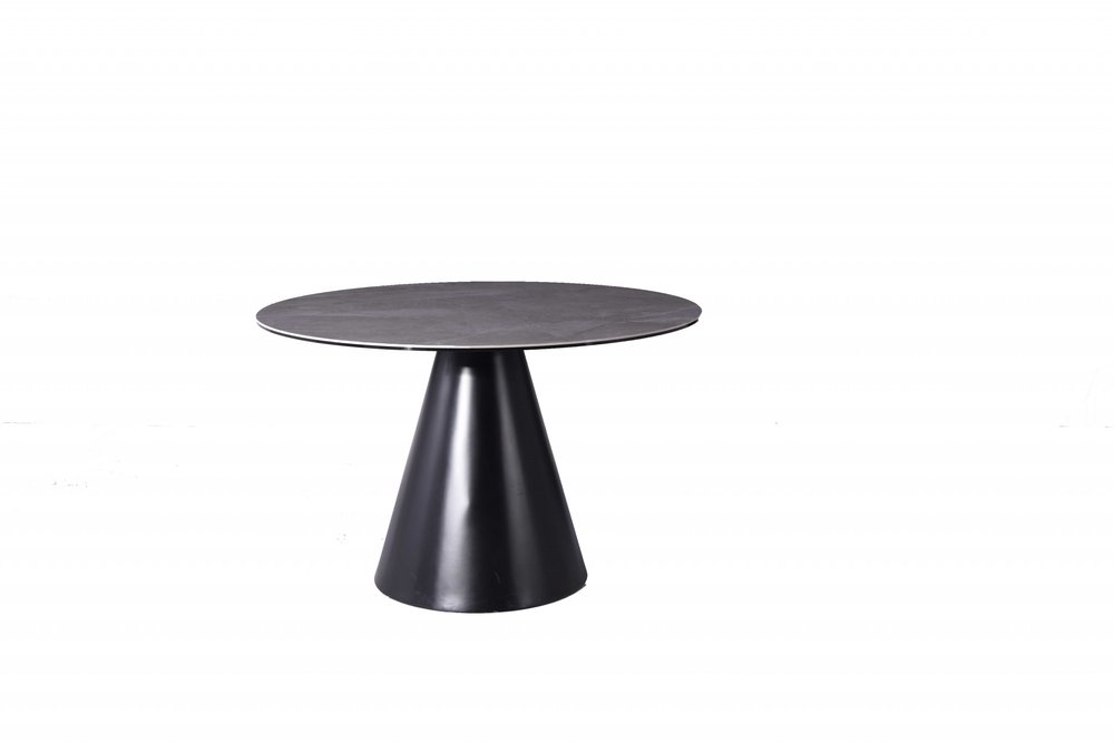 47" Gray Rounded Stone And Iron Pedestal Base Dining Table HomeRoots