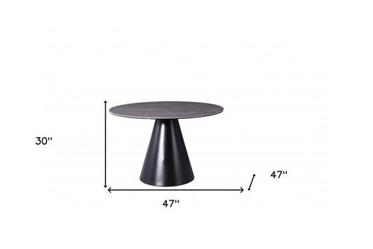 47" Gray Rounded Stone And Iron Pedestal Base Dining Table HomeRoots