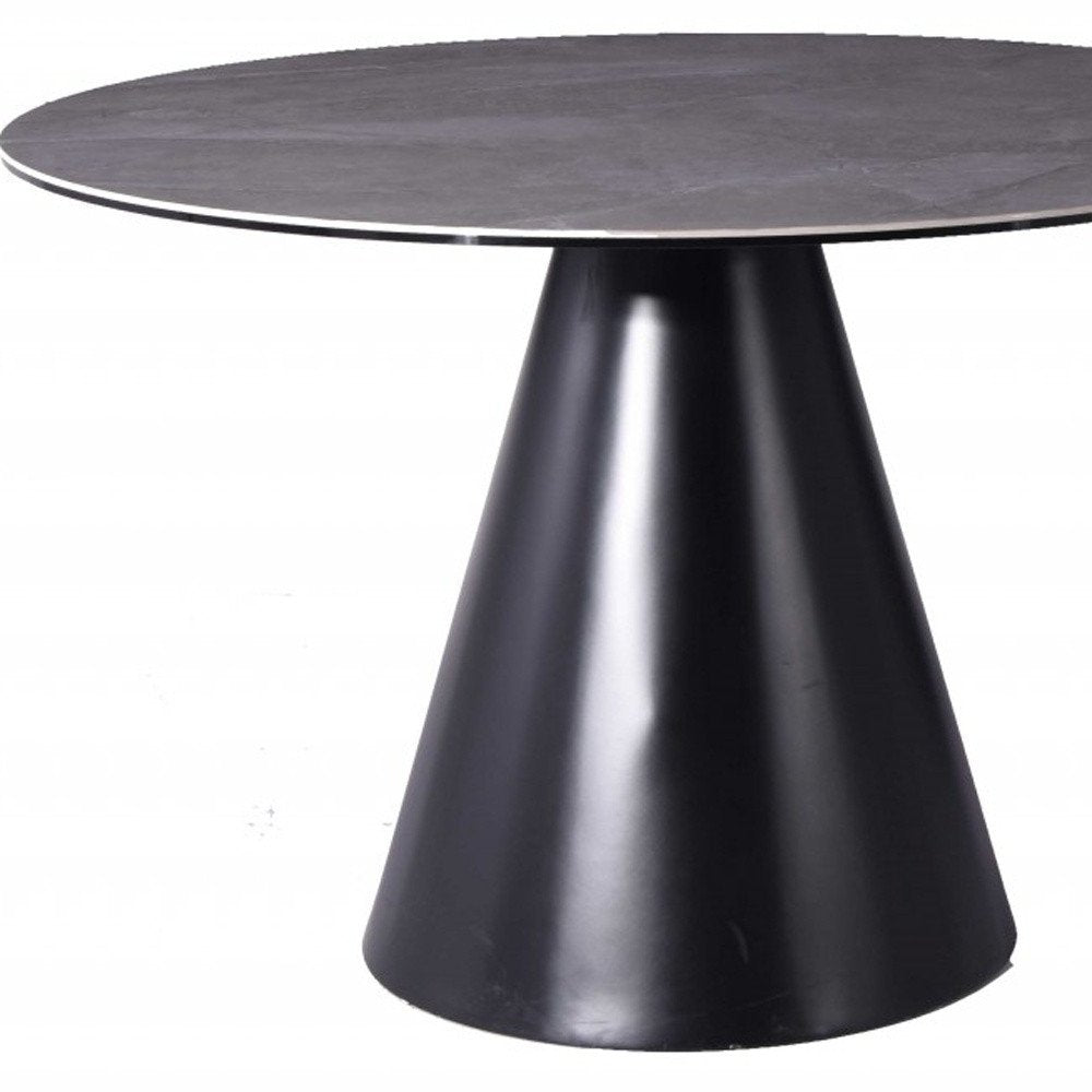 47" Gray Rounded Stone And Iron Pedestal Base Dining Table HomeRoots